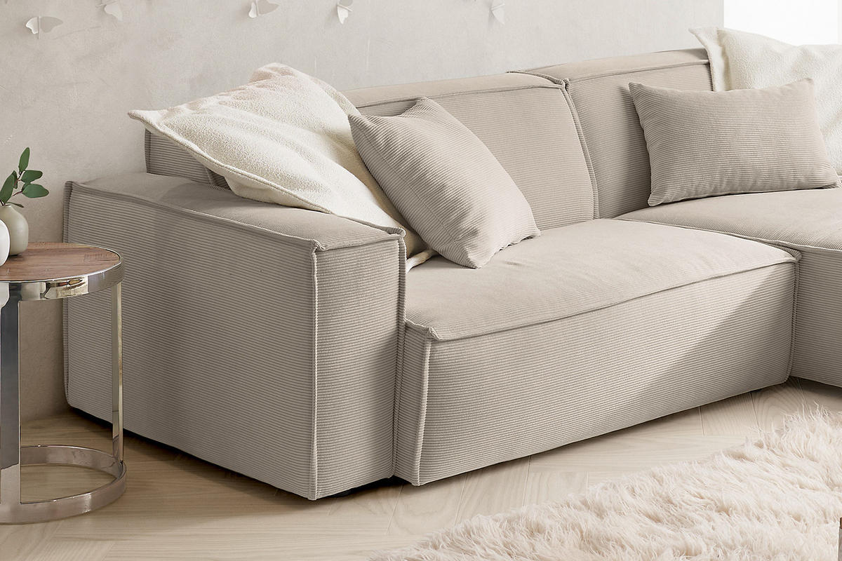 ECKSOFA SAMU Beige Cord - Beige/Schwarz, Textil (276/168cm) - KAWOLA