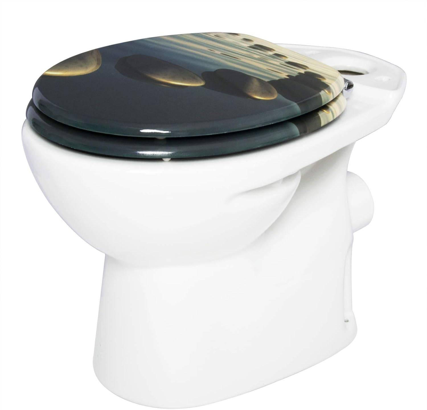 WC SITZ Toilettensitz mit Absenkautomatik, Antibakteriell - Schwarz/Dunkelblau, Holzwerkstoff (37/2.51/43cm) - Woltu