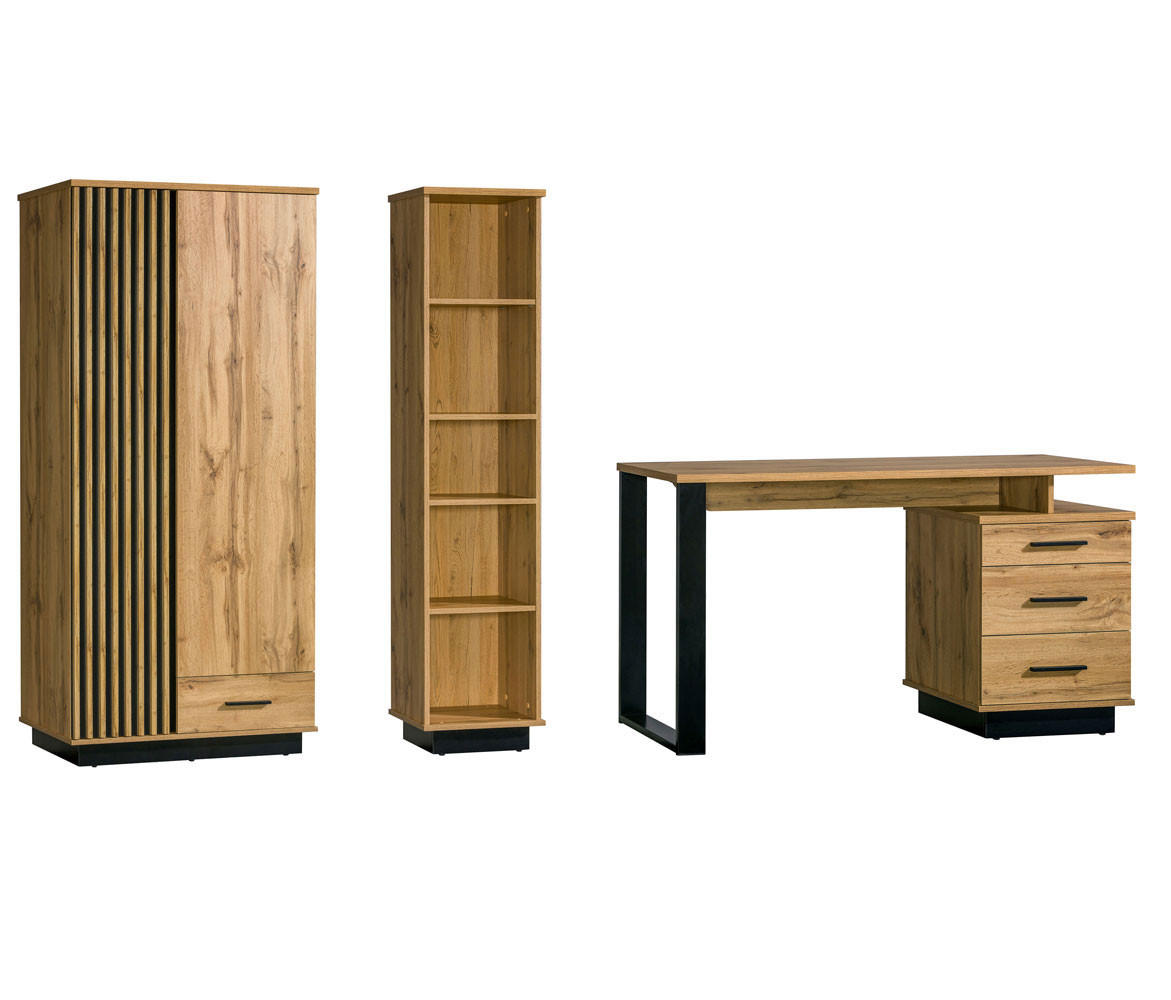 JUGENDZIMMER-SET Lamia Wotan Eiche / schwarz 265 / 56 / 193cm - Multicolor/Schwarz, Holz/Holzwerkstoff (265/193/56cm) - Feldmann-Wohnen