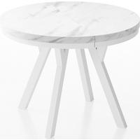 ESSTISCH Lume Weiß runder ausziehbarer, Marmor Weiß 100-150/100/76 cm - Ecru/Weiß, Holz/Holzwerkstoff (100/100/76cm) - WFL GROUP
