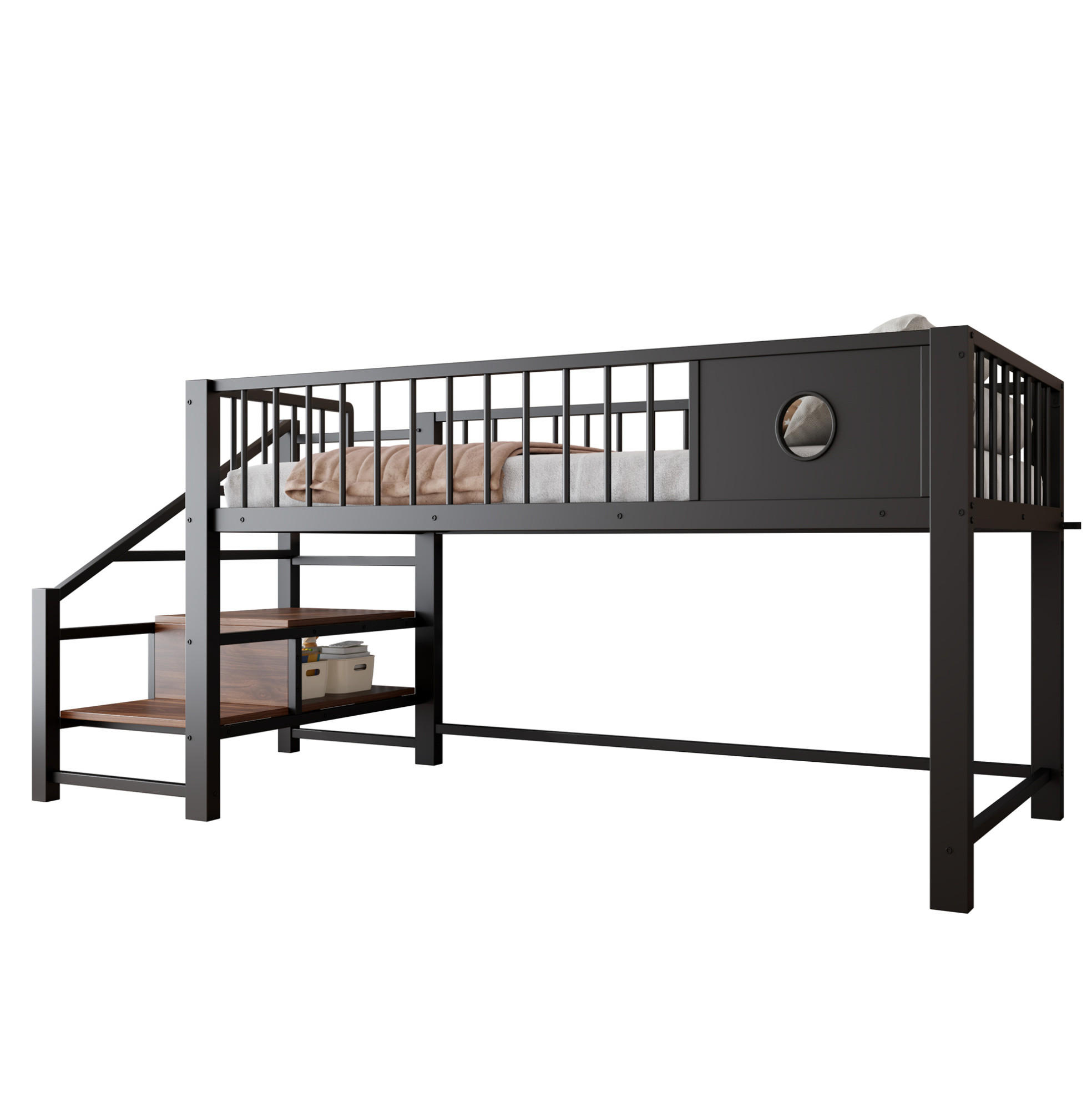 HOCHBETT 90/200 cm aus Metall mit Stauraumleiter Schwarz - Schwarz, Metall (90/200cm) - Modenvie