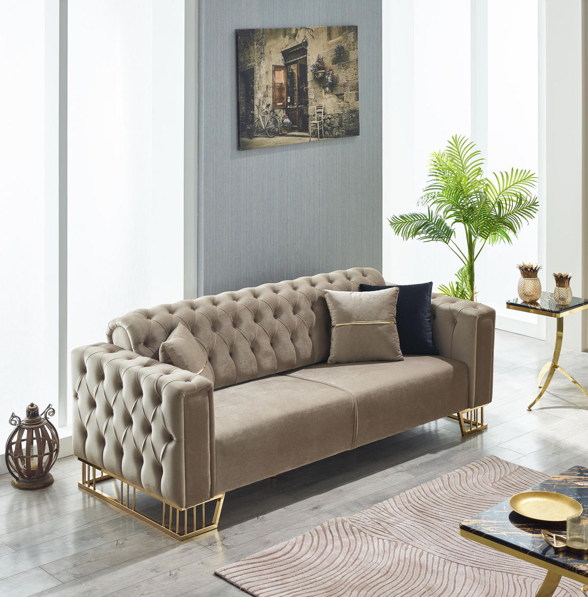 SITZGARNITUR Royce Beige Taupe Stellvariante:2+2 - Beige, Holz (180/85/90cm) - Villa Möbel