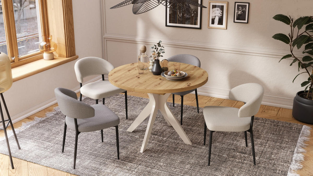 ESSTISCH rund Eiche Artisan - Beige ausziehbar - Beige/Eiche Artisan, Holzwerkstoff (110/110/77cm) - designimpex