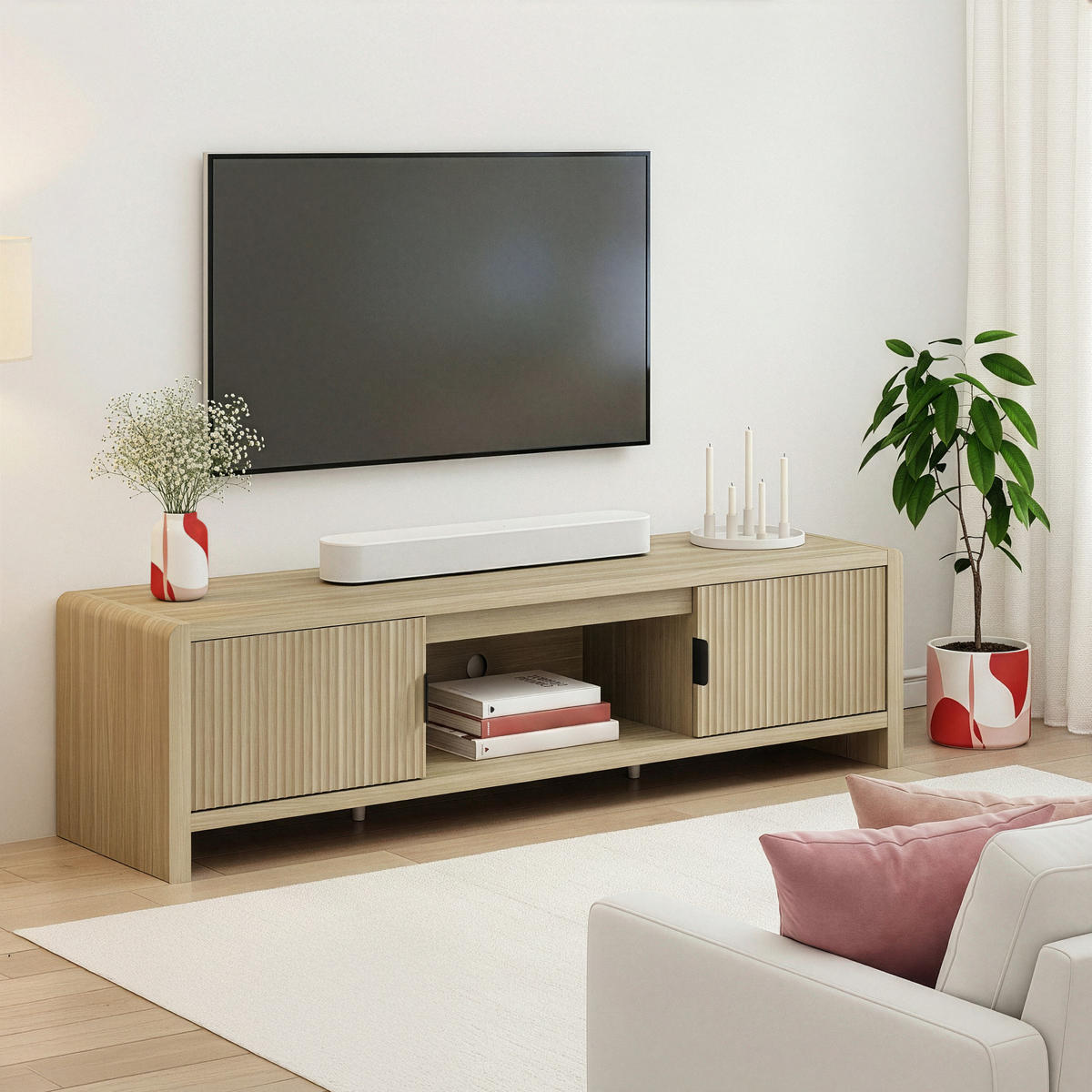 SKŘÍŇ NA TELEVIZOR Lukkodso - barva dubu, kompozitní dřevo (150/40/40cm) - [en.casa]