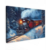 LEINWANDBILD Zug - Weihnachten - Schnee - Weihnachtszug Deko Schlafzimmer 30x20 cm - Anthrazit, Textil (30/20cm) - MuchoWow