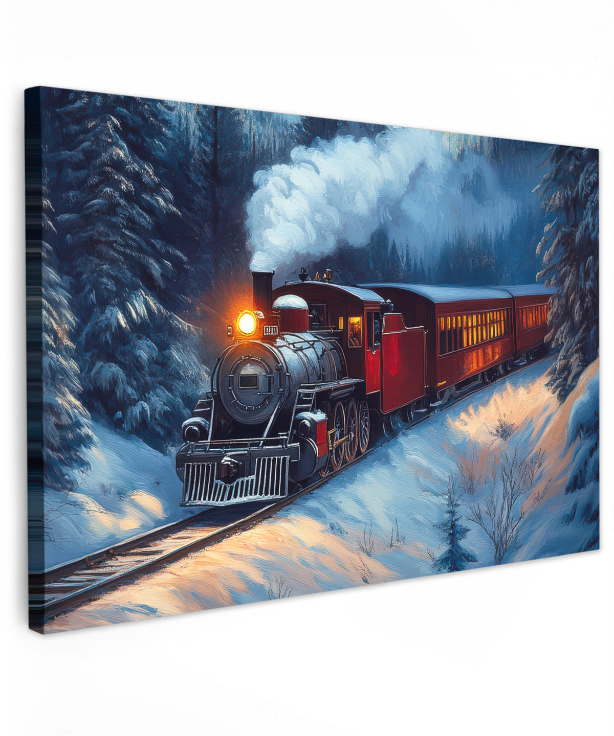 LEINWANDBILD Zug - Weihnachten - Schnee - Weihnachtszug Deko Schlafzimmer 30x20 cm - Anthrazit, Textil (30/20cm) - MuchoWow