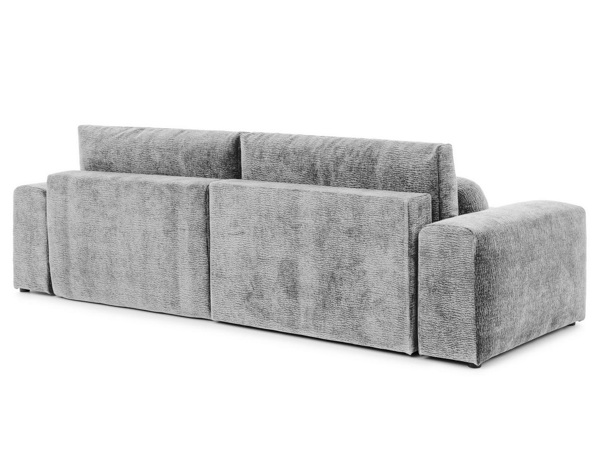 ECKSOFA Puffy mit Schlaffunktion und Bettkasten - besonders weich und puffig aus Hellgrau Stoff mit Chenillestruktur - Ottomane links - Hellgrau/Schwarz, Holz/Kunststoff (138/266cm) - S-Style Möbel