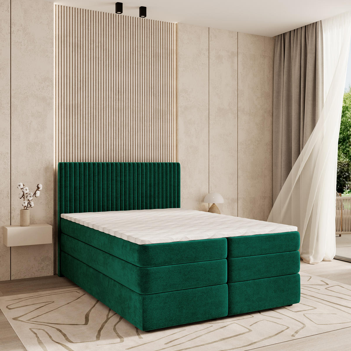 BOXSPRINGBETT FELBIO 140x200 cm mit Matratze und Topper - Grün - Grün, Holz (140/200cm) - MASSENO