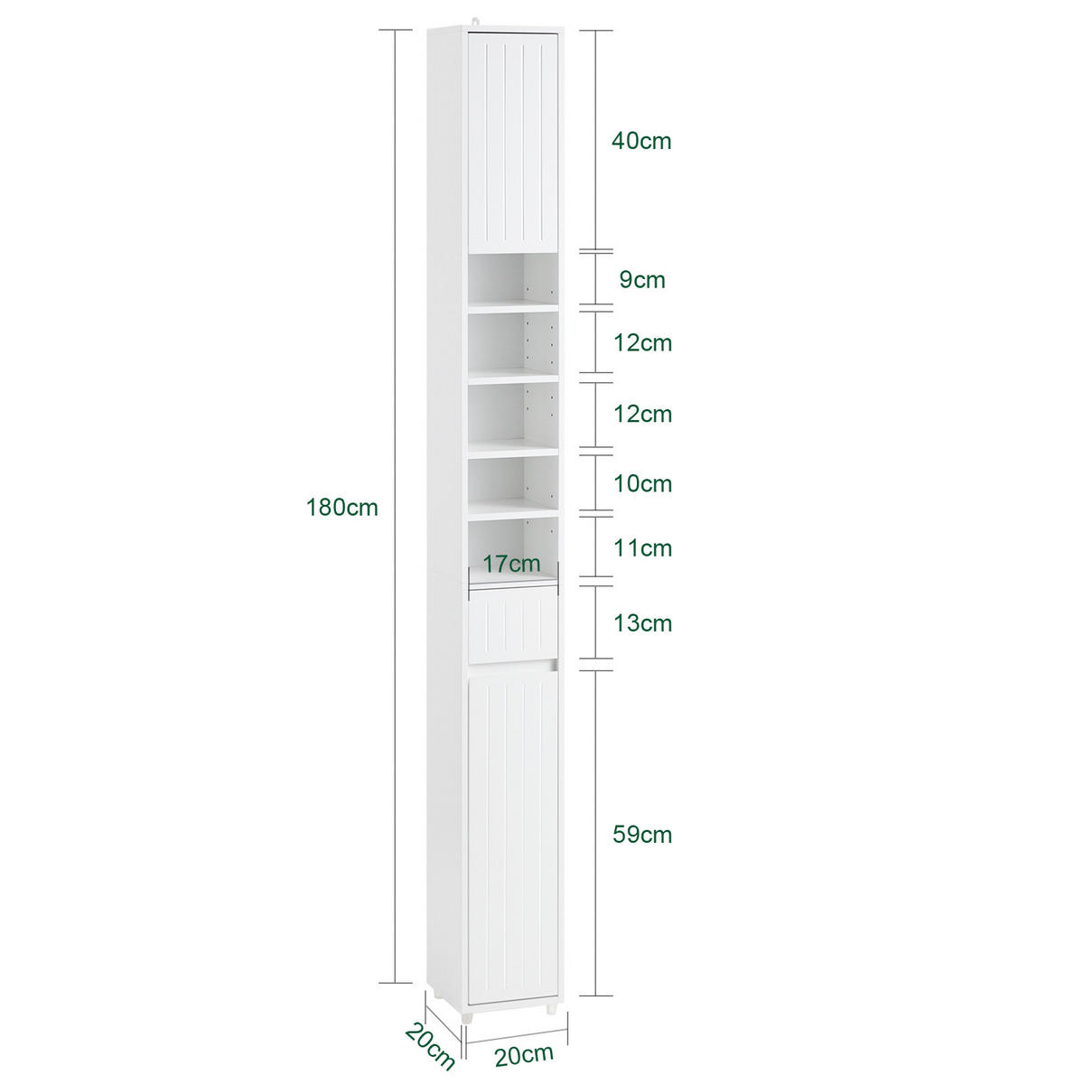 HOCHSCHRANK Weiß - Weiß, Holzwerkstoff (20/180/20cm) - SoBuy