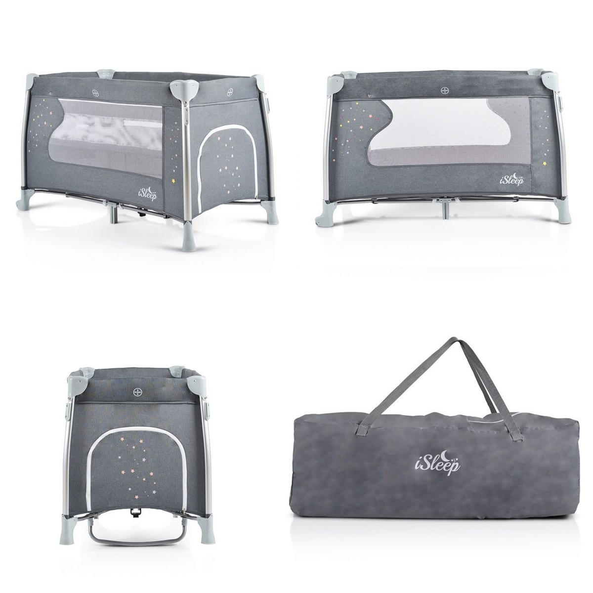 REISEBETT iSleep Wiege grau Spielbogen Wickelauflage Moskitonetz - Grau, Kunststoff (60/120cm) - Cangaroo