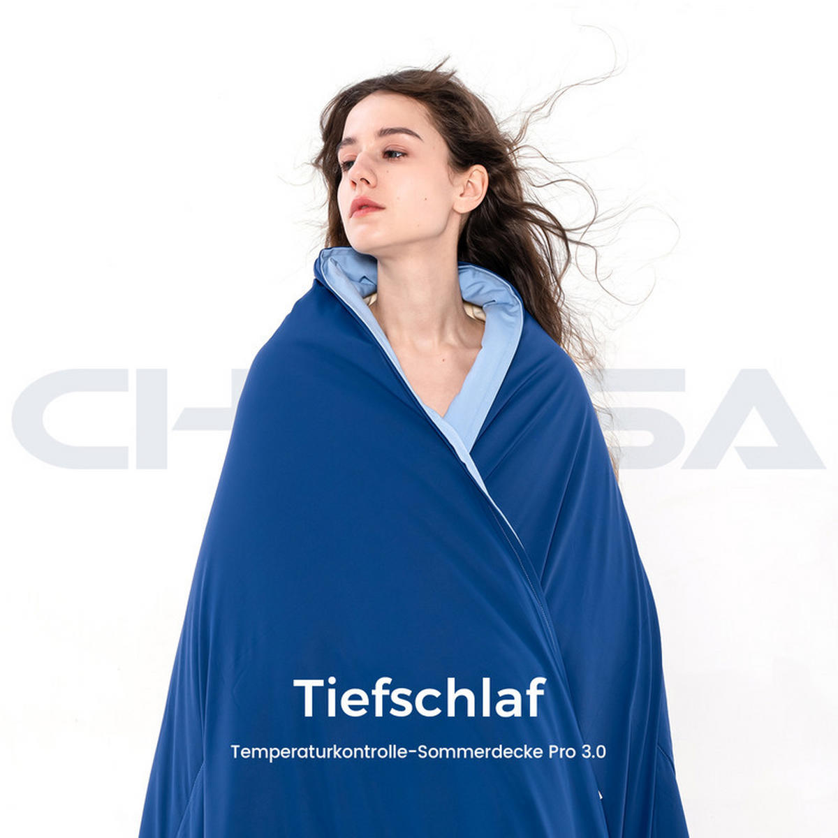 SOMMERDECKE 140x200 cm Blau kühlend antibakteriell leicht atmungsaktiv wendbar OEKO-TEX® - Blau, Textil (140/200cm) - CHICASA