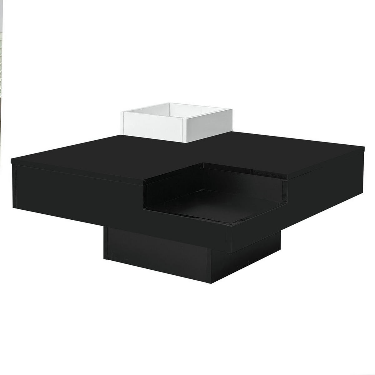 COUCHTISCH Hochglanz 72x72cm LED-Beleuchtung abnehmbare Box Schwarz-Weiß - Schwarz, Holz (85.5/81/11.5cm) - FLIEKS