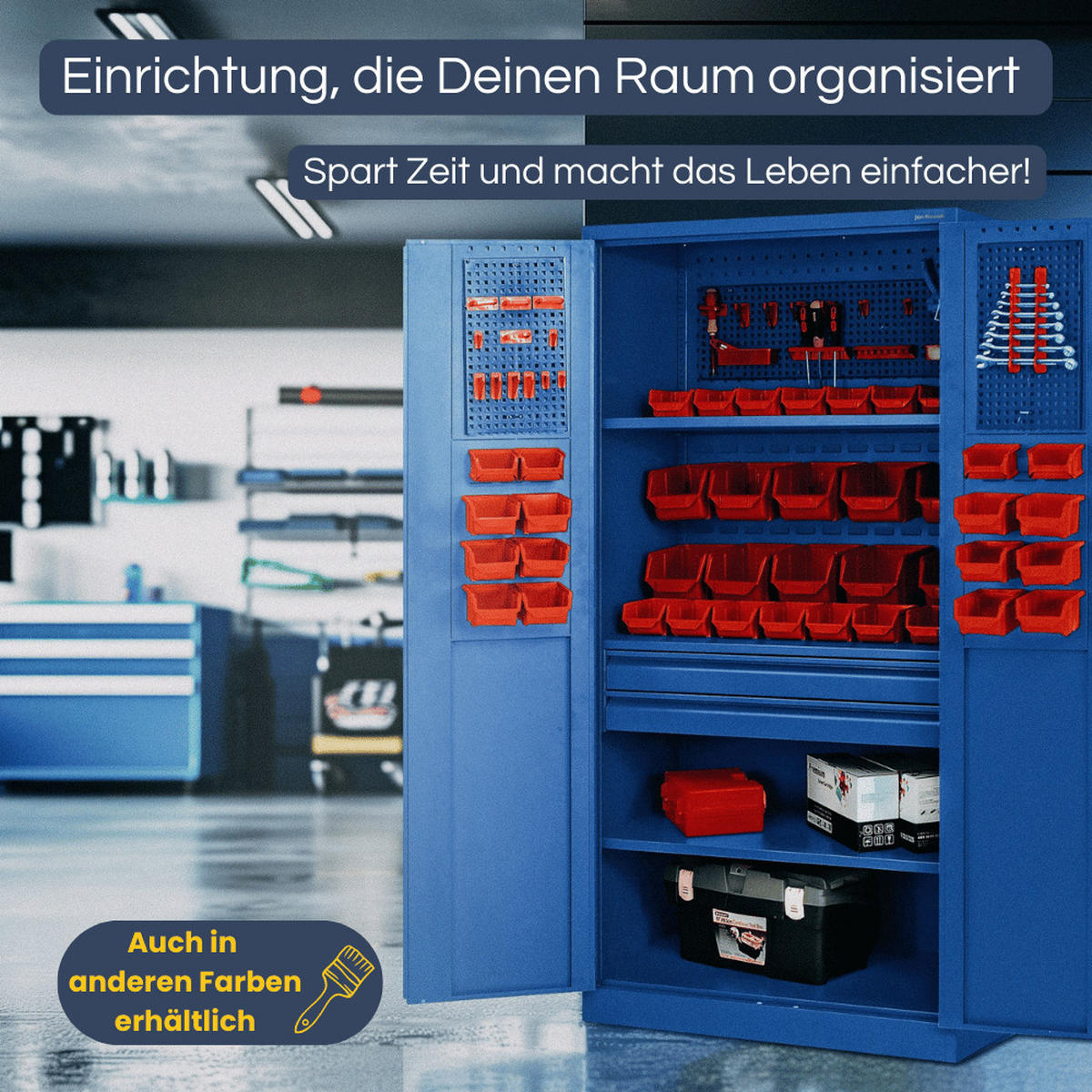 WERKZEUGSCHRANK mit Lochwand AESO 185x92x50cm Blau - Blau, Metall (92/185/50cm) - DELUKE