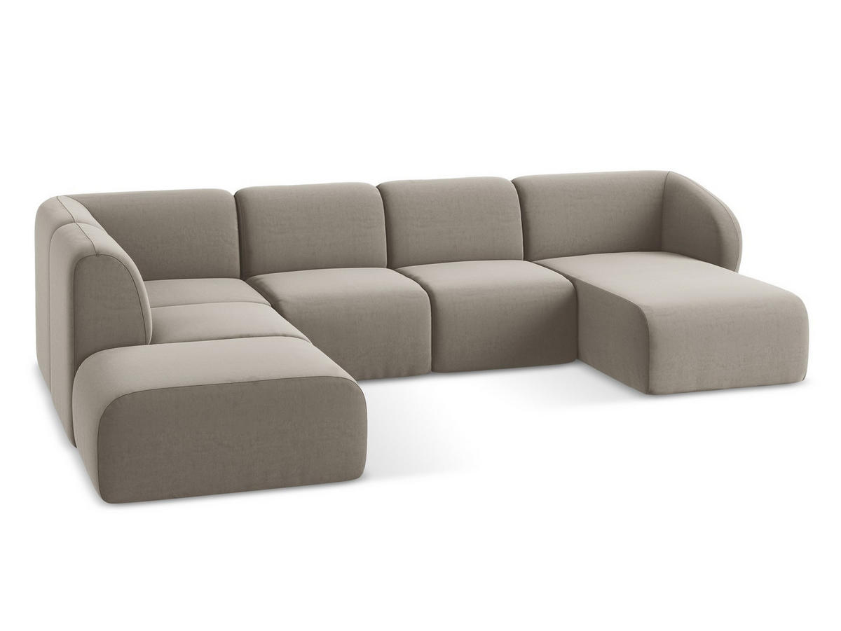 WOHNLANDSCHAFT Samt Stoff Grau - Taupe/Schwarz, Holzwerkstoff/Kunststoff (325/75/236cm) - Makamii