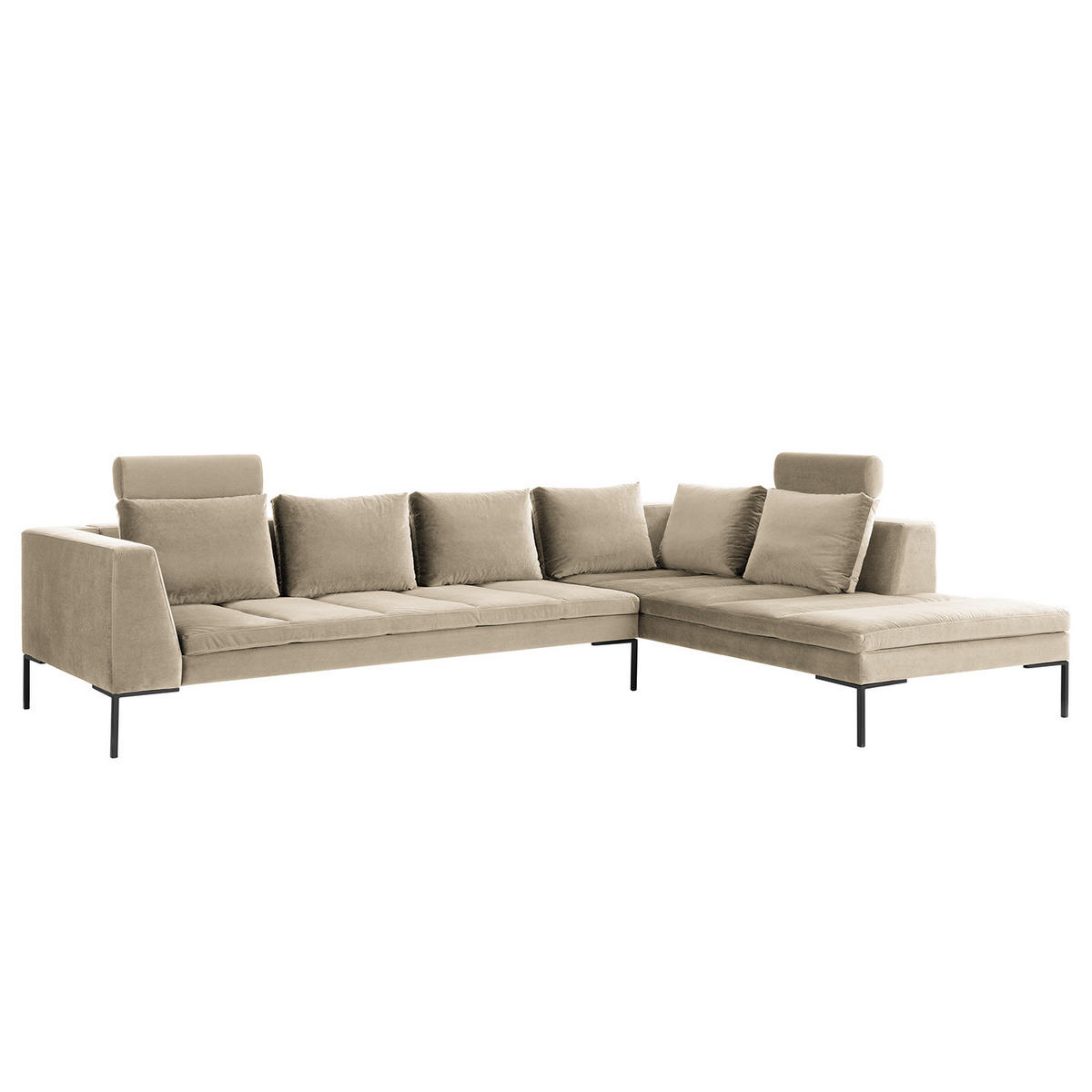ECKSOFA mit Ottomane - Beige/Schwarz, Textil/Metall (319/230cm) - home24