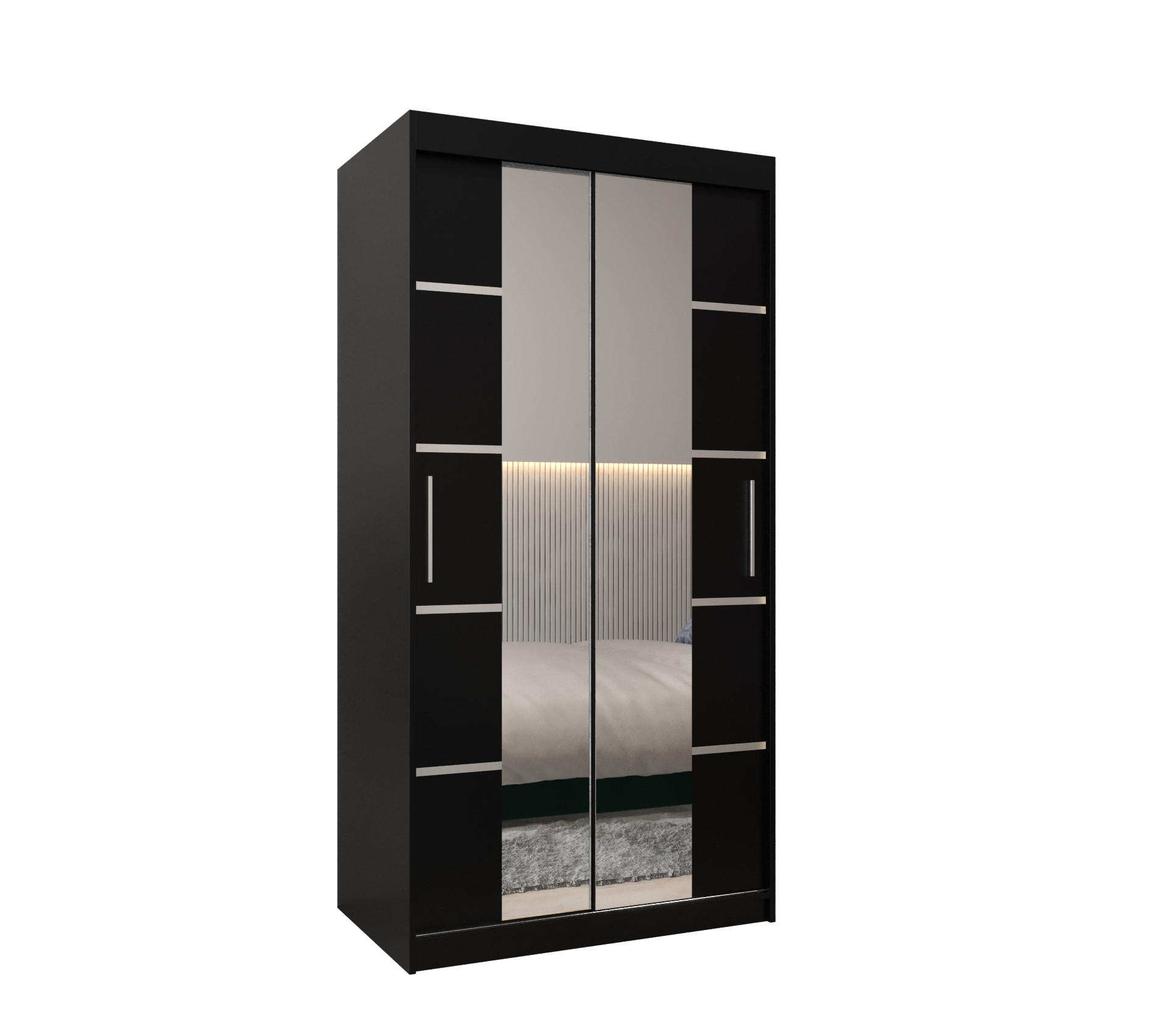 Abiks Möbel Schwebetürenschrank Schwarz, Silber 100x200x62 cm
