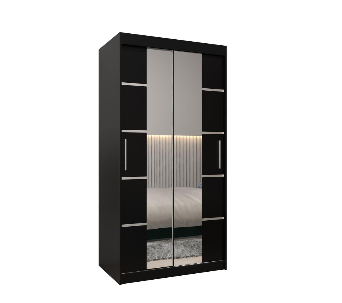 SCHWEBETÜRENSCHRANK 200/100/62 2-türig - Silberfarben/Schwarz, Holz/Kunststoff (100/200/62cm) - MÖBEL KRYSPOL
