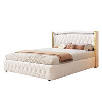 POLSTERBETT 160/200 cm beige mit LED-Beleuchtung und hydraulischem Stauraum - Beige, Textil (160/200cm) - OKWISH