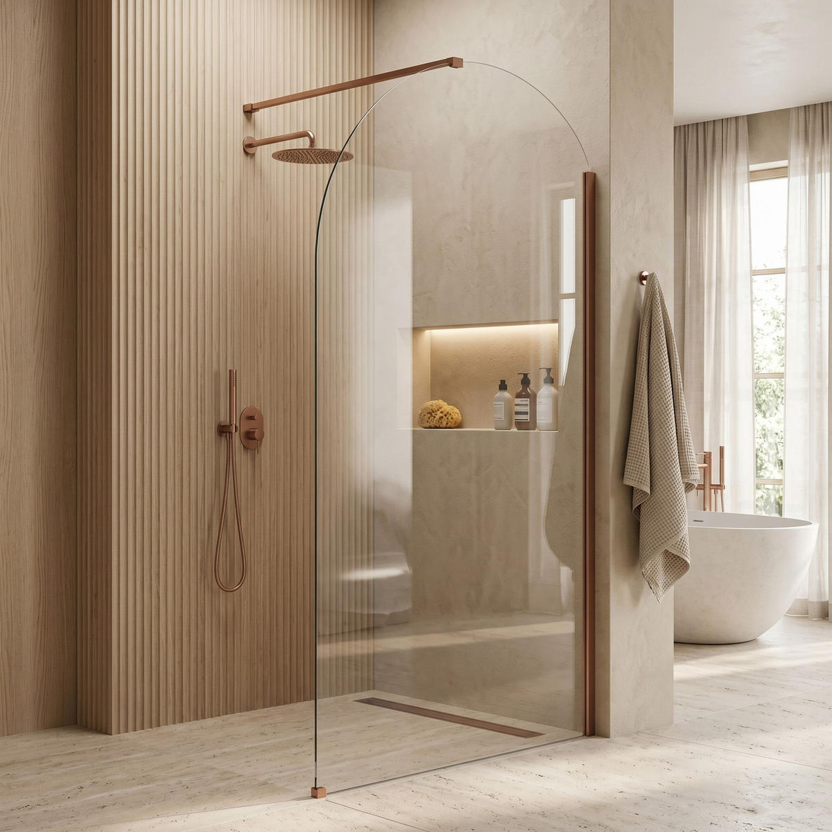 DUSCHWAND Rea Heaven Brush Copper 110 - Kupferfarben, Glas (110/200cm) - REA