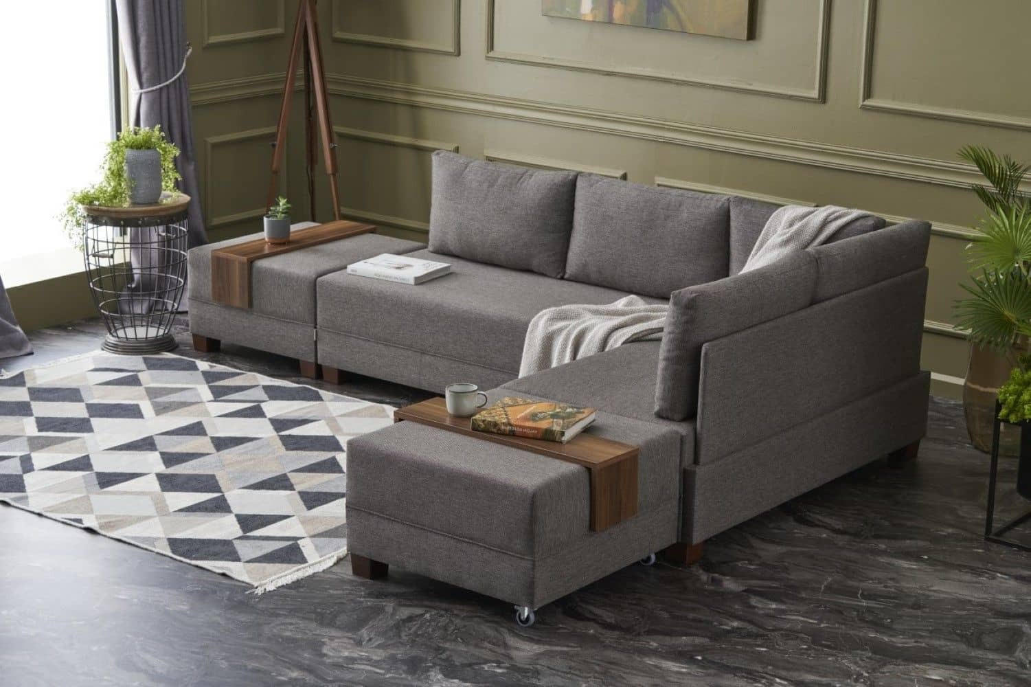 Thumbnail - myHomelando Ecksofa, Taupe, Textil, Echtholz, Uni, 6-Sitzer, Füllung: Komfortschaum,Komfortschaum,Schaumstoff, Ottomane ...