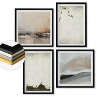 WANDBILDER 4er-Set - 50x50 cm & 40x60 cm Schwarzer Rahmen - Vögel, Steine, Pinselstriche, Verzierungen - Schwarz, Kunststoff (50/50cm) - ArtPrintCave
