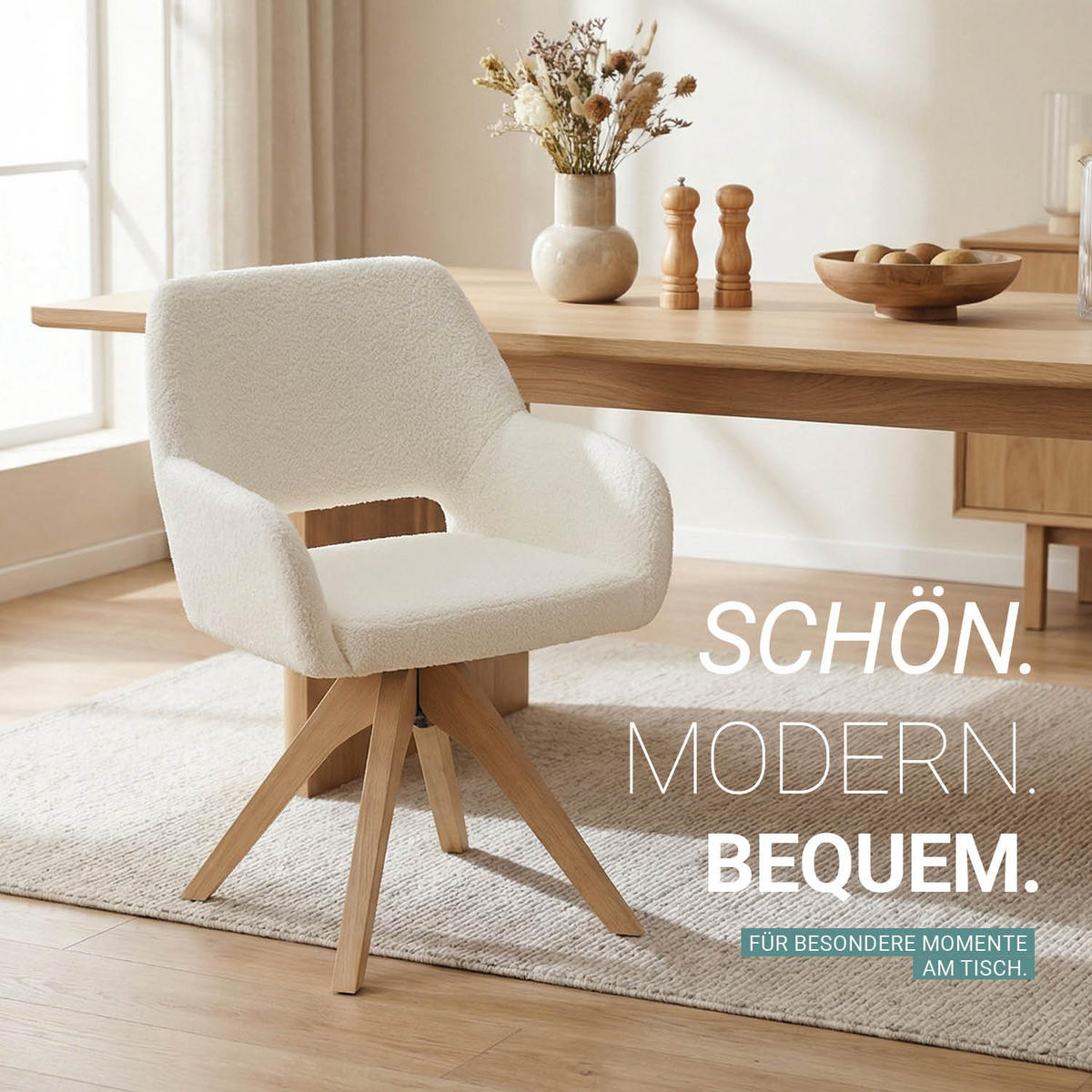 ARMLEHNENSTUHL in Weiß 6 Stück drehbar - Naturfarben/Weiß, Holz/Textil (57/82/53cm) - Homestyle4u