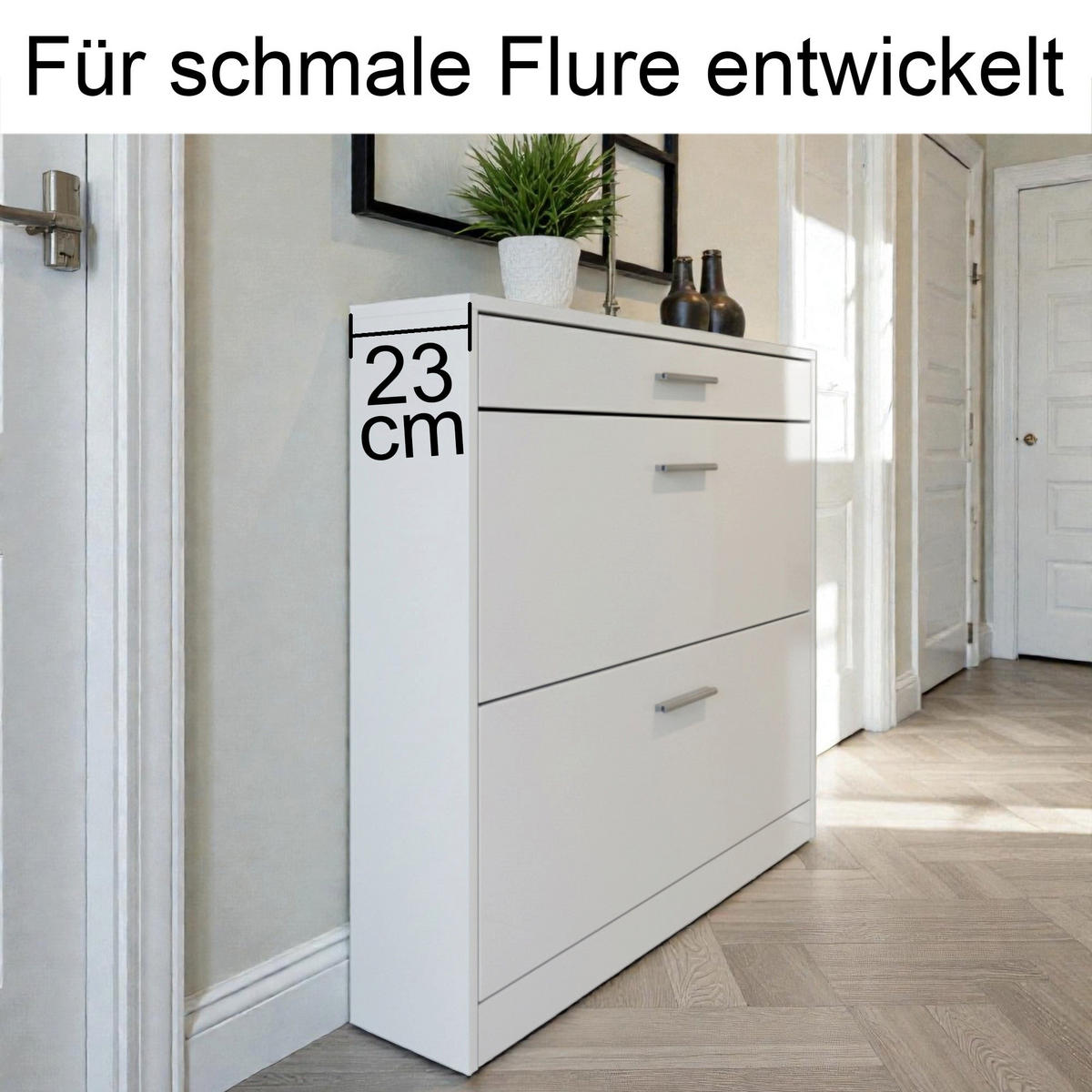 SCHUHSCHRANK Roma Schmal mit 2 Klappen und 1 Schublade, Platzsparender Schuhkipper, Weiß matt/Schwarz Hochglanz (89 x 95,5 x 23 cm) - Schwarz Hochglanz, Holzwerkstoff (89/95.5/23cm) - InnoFurn