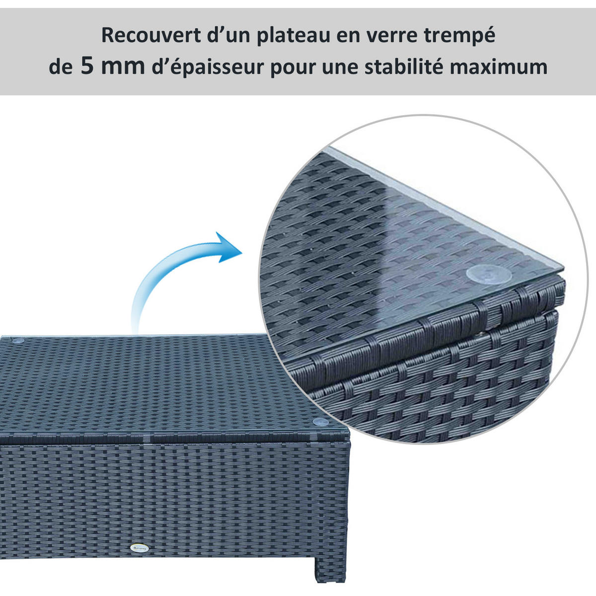 GARTENBEISTELLTISCH DE-13553 mit Geflecht und Glasplatte Schwarz - Schwarz, Metall (85/50/39cm) - ComfortXL
