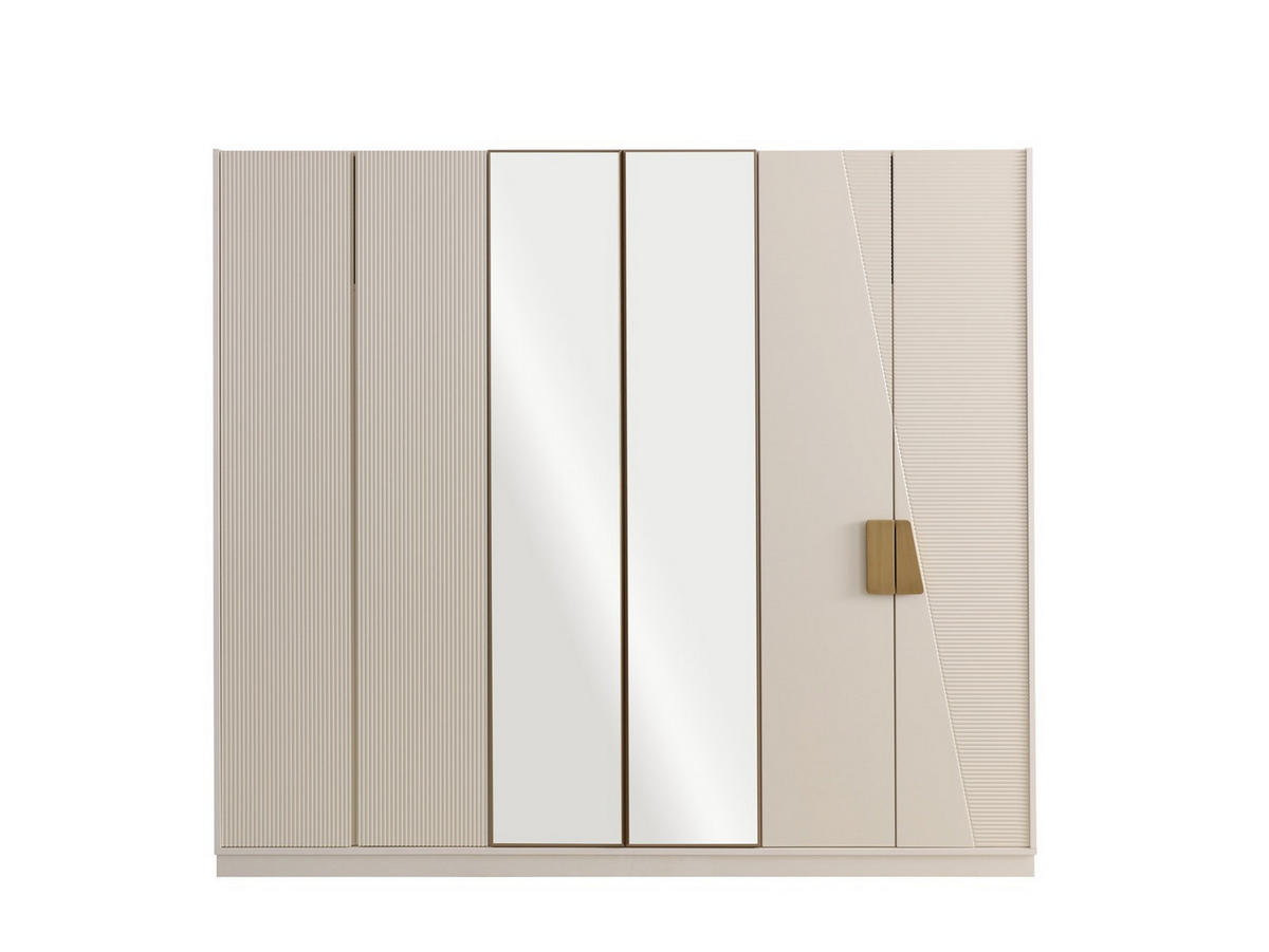 BETTANLAGE VELTERIA Schlafzimmer-Set, 5-teilig, Creme, Bett mit Kopfteil 2 Nachttischen Kommode und Kleiderschrank - Creme, Leder/Holzwerkstoff (160/200cm) - Villa Möbel