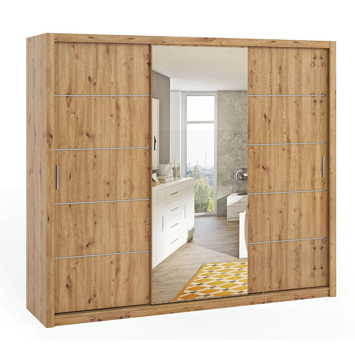 SCHIEBETÜRENSCHRANK Tamiza 250/215/62 3-türig - Silberfarben/Eiche Artisan, Holzwerkstoff/Kunststoff (250/215/62cm) - Ravio