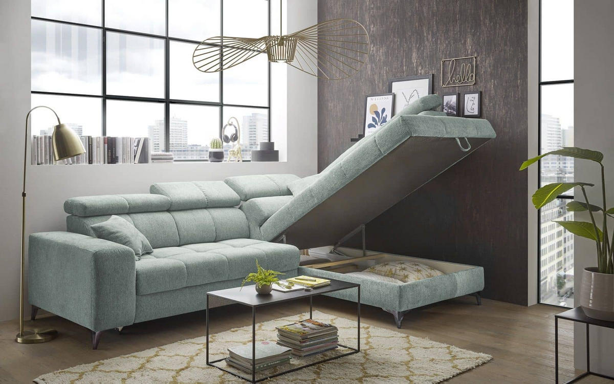 ECKSOFA mit elektrischer Wallaway-Funktion und vielseitigen Anpassungsmöglichkeiten - Blau, Textil (198/282cm) - ed exciting design