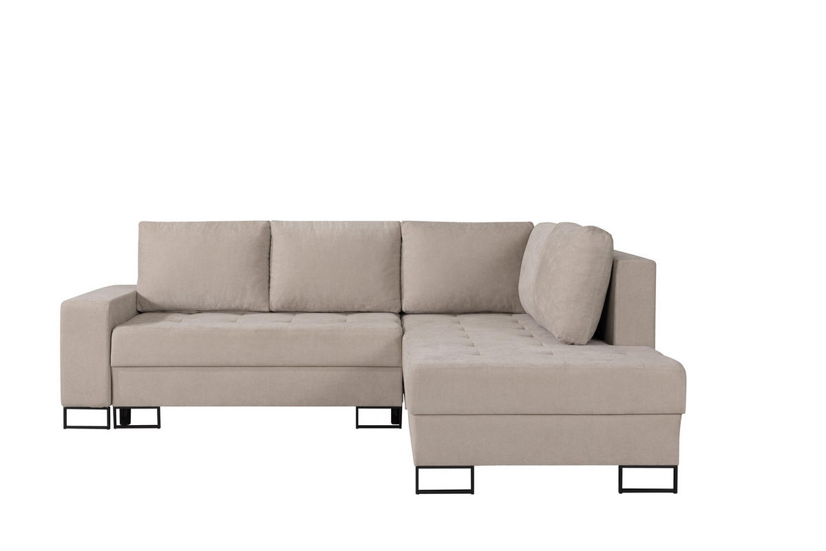 ECKSOFA mit Schlaffunktion Rechts Beige Chenille - 245x200 cm - Trevi - Beige/Schwarz, Holz/Holzwerkstoff (245/200cm) - Ravio