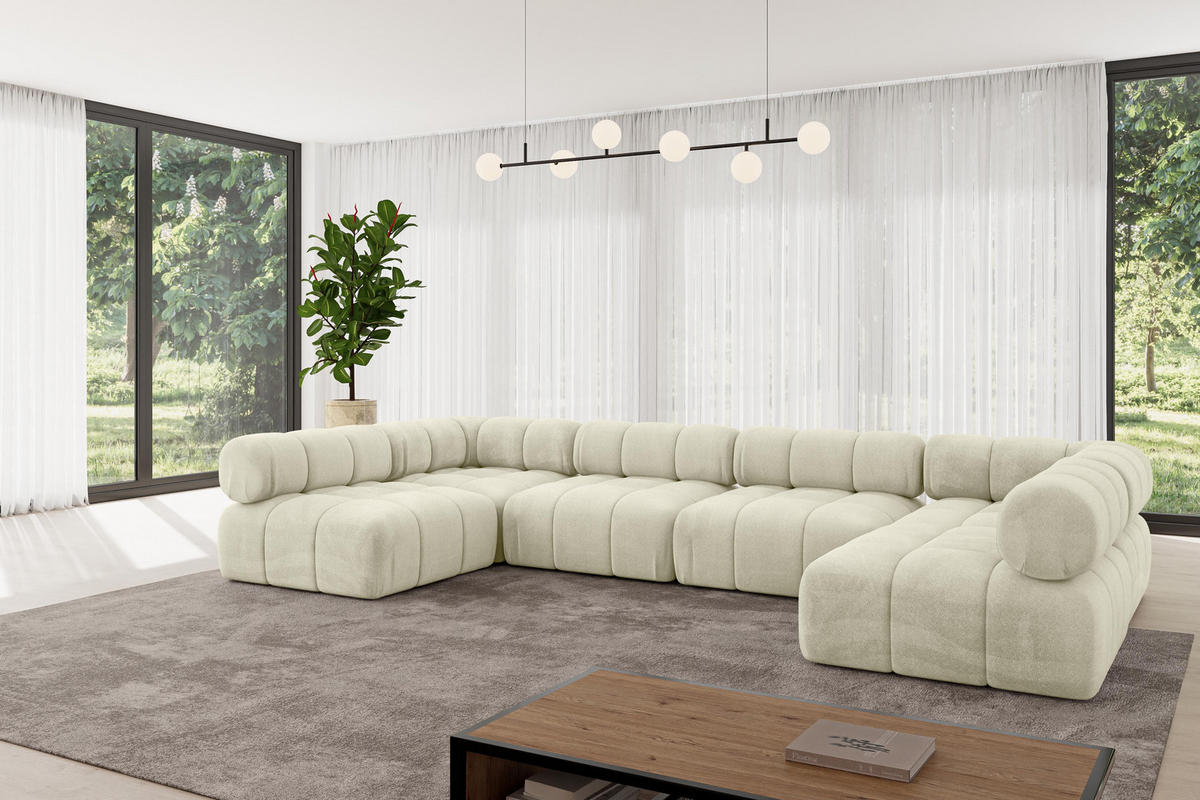 WOHNLANDSCHAFT modulares Sofa Garvo-U2 - 380x190x70 cm Beige Velours - Beige, Holzwerkstoff/Textil (380/70/190cm) - ALTDECOR