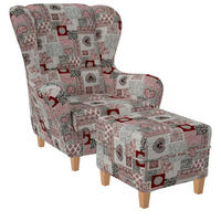 OHRENSESSEL Sofia Relaxsessel mit Hocker | Patchwork Ornamente, Herz Rot - Weinrot/Grau, Textil (92/68/95cm) - Supellex