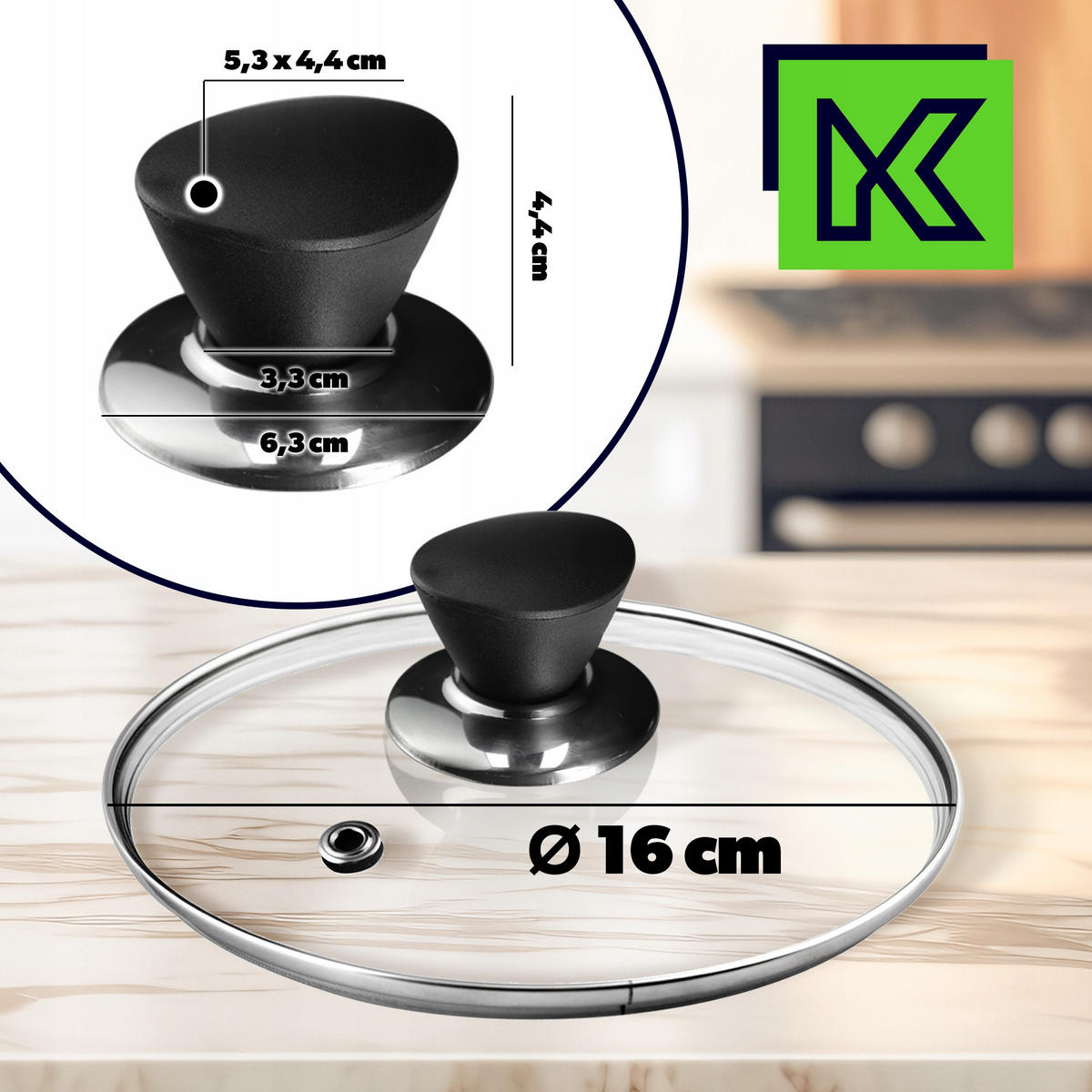 DECKEL mit schwarzem Griff, 16 cm - Transparent, Glas/Kunststoff (16cm) - KADAX