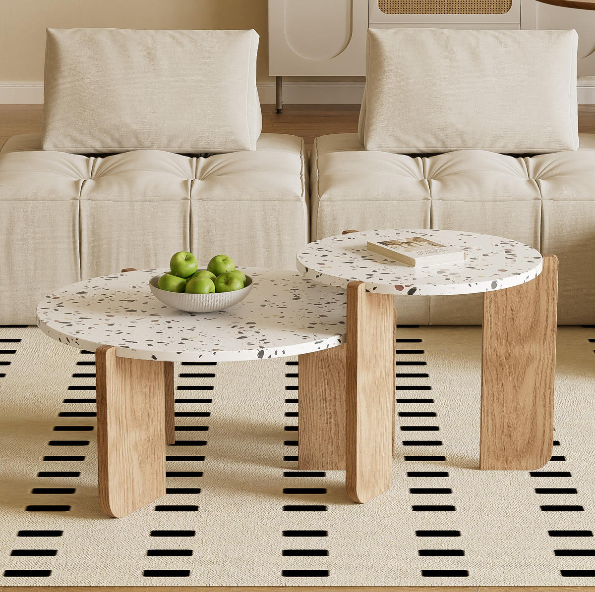 COUCHTISCH-SET 70/70 cm & 50/50 cm aus MDF im Nesting-Design - Weiß, Holzwerkstoff (70/70/35cm) - BEAOK