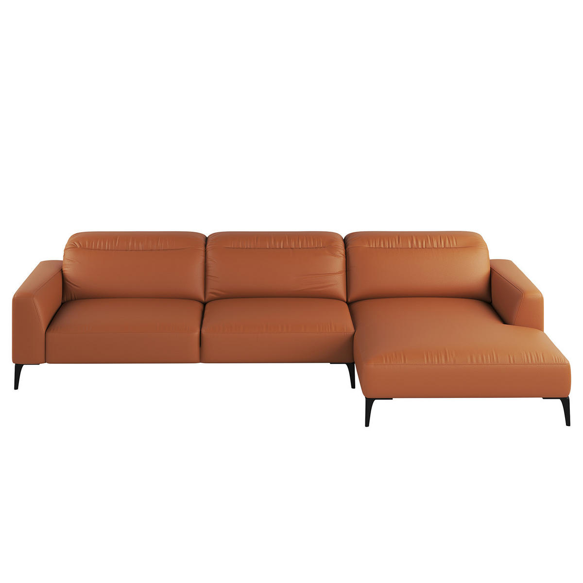 ECKSOFA mit Longchair - Kastanienfarben/Schwarz, Leder/Metall (328/180cm) - home24