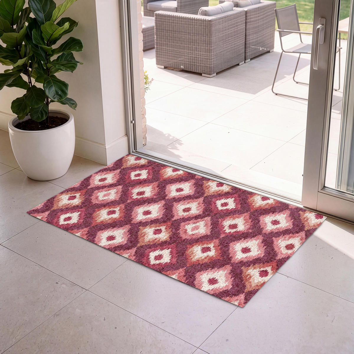 ROHOŽKA Diamantové tvary - Růžová - Vzor - Textura 120x80 cm - bobulová, textil/umělá hmota (120/0.4cm) - MuchoWow