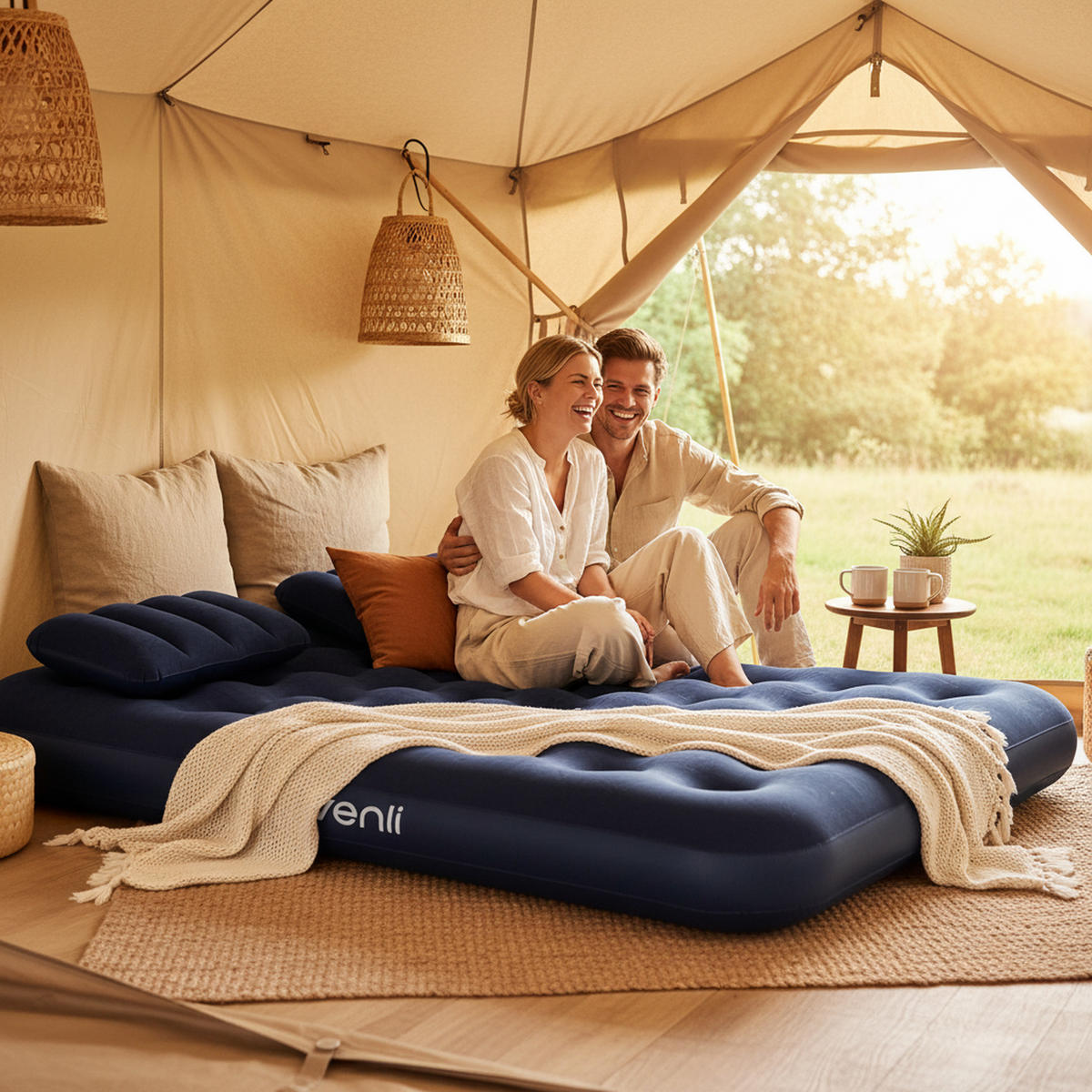 LUFTBETT Luftmatratze Camping für 2 Personen inklusive 2 Kissen und Pumpe - Blau, Kunststoff (137/191cm) - Avenli