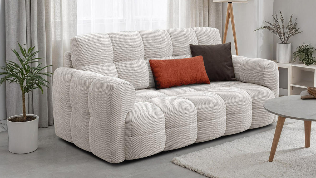 SOFA MELLOW 2,5-Sitzer, creme - Creme/Schwarz, Holz/Textil (183/87/98cm) - Courtois Laville