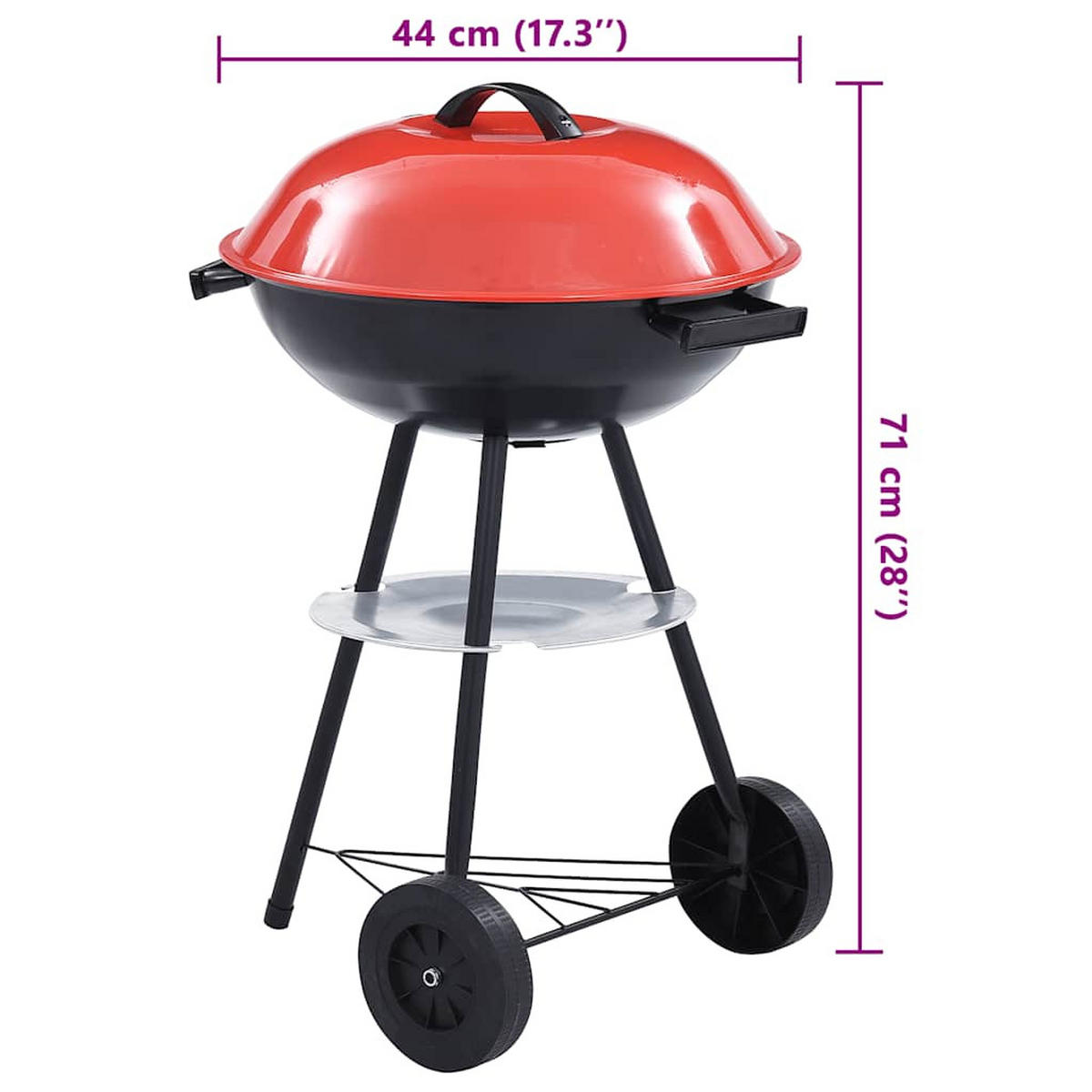 HOLZKOHLEGRILL Tragbar XXL Mit Rädern 44 Cm - Rot, Metall (44/75/44cm) - vidaXL