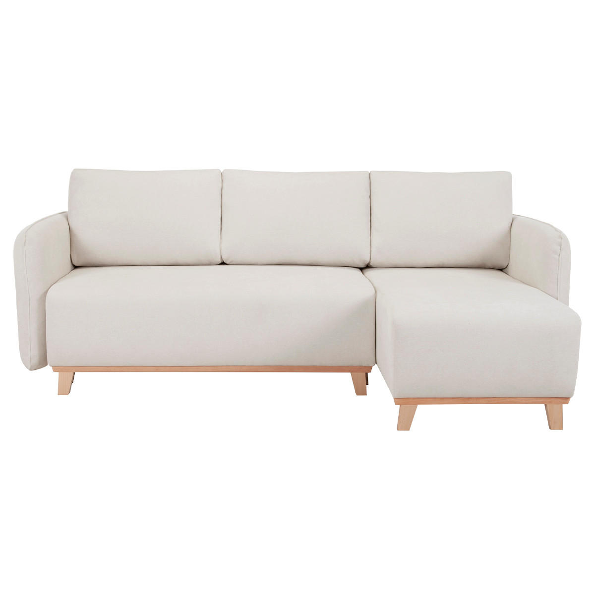 SCHLAF-ECKSOFA Beiger Stoff Velours-Effekt Helles Holz 3-4 Sitzer ROMANE - Beige, Textil (148/231cm) - Miliboo