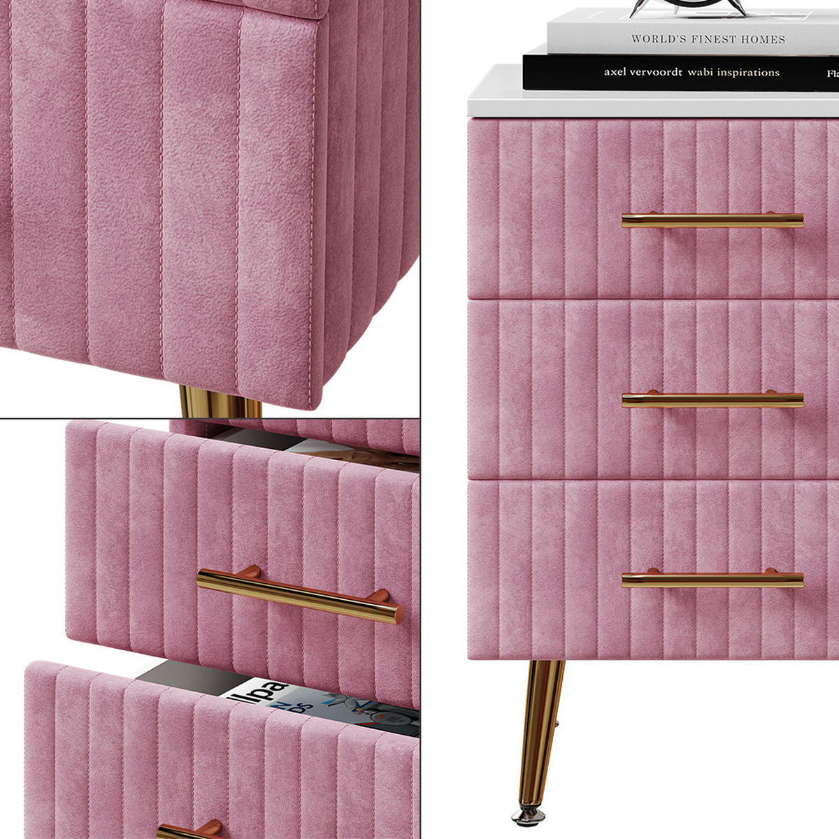 NACHTTISCH Velia Rosa 41 x 62 cm 2er Set - Pink, Holzwerkstoff (41/62/40.5cm) - Vicco