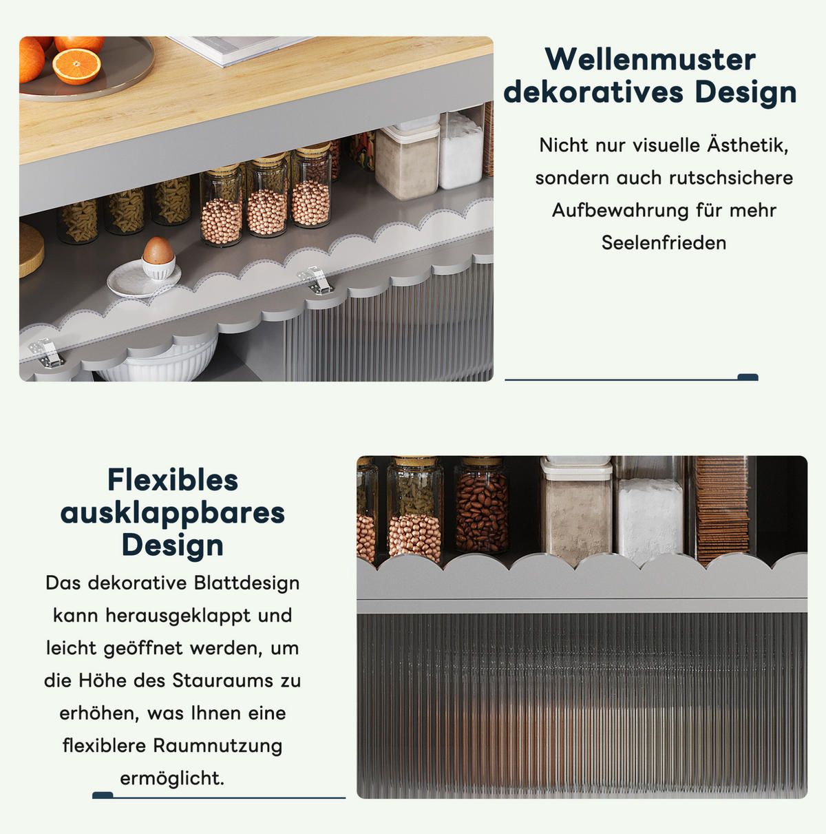 KÜCHENINSELWAGEN klappbar 122 x 46(69) x 91 cm Grau - Grau, Holz (46/91/122cm) - Beauniv