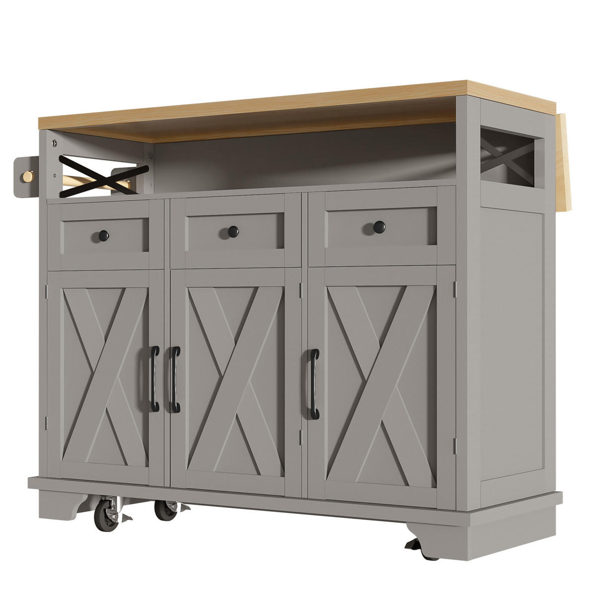 KUECHENINSEL mit Klappseite 118 x 43-80 x 98 cm Grau - Grau, Metall (43/98/118cm) - Beauniv