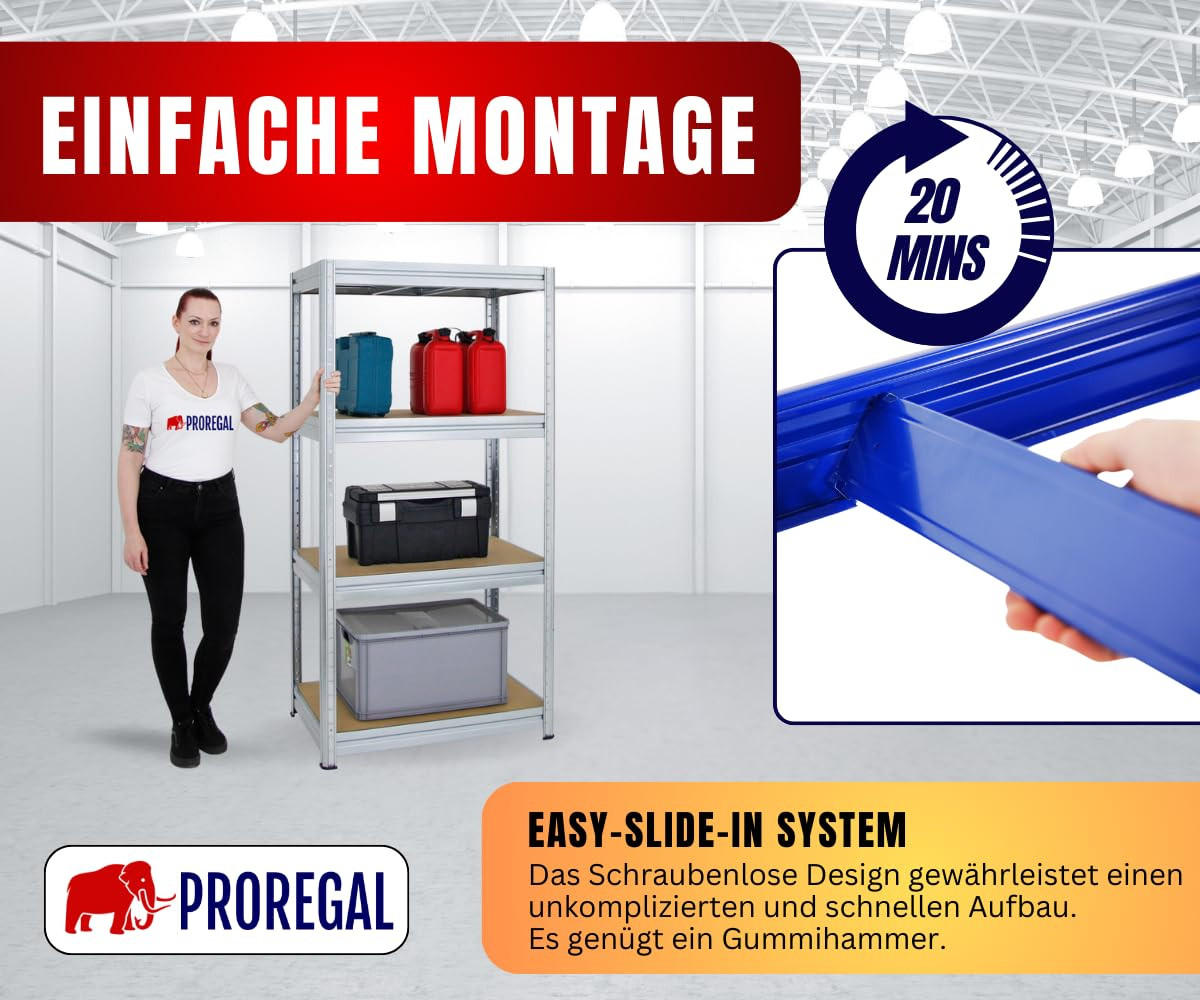SCHWERLASTREGAL Dino 180x90x60 cm Fachlast 600 kg Verzinkt - Silberfarben, Metall (90/180/60cm) - PROREGAL