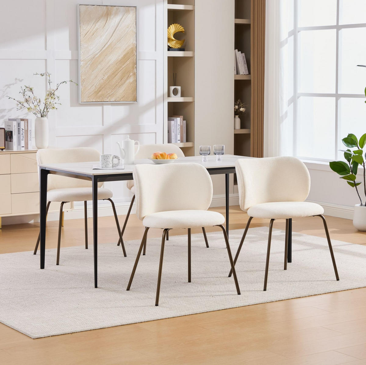 ESSZIMMERSTUHL 2er-Set mit Chenille-Bezug Creme - Beige, Metall (46.5/80/52.1cm) - Meubliv