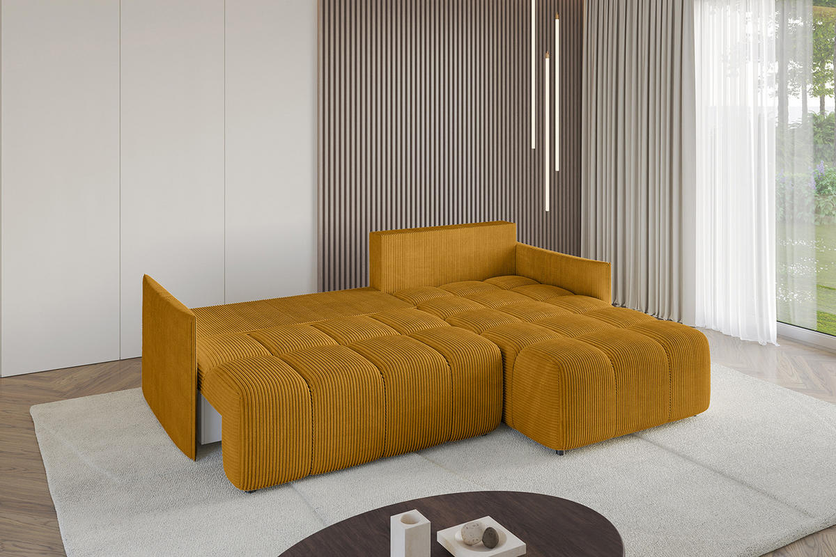 ECKSOFA Ottomane rechts LONLI-L 251x189x68 Currygelb Cord - Currygelb, Holzwerkstoff/Kunststoff (189/251cm) - ALTDECOR