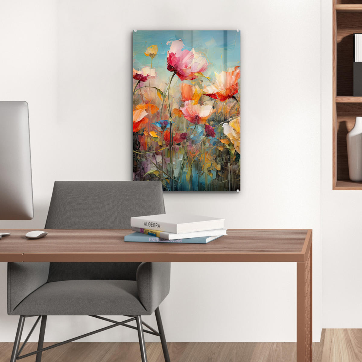 ACRYLGLASBILD Blumen - Aquarell - Kunst - Botanisch - Natur 40x60 cm - Orange, Glas (40/60cm) - MuchoWow