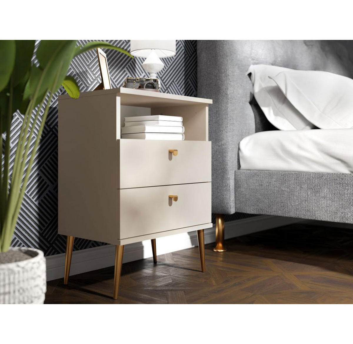 NACHTTISCH High beige 50 / 34 / 69,5cm - Beige/Goldfarben, Holz/Holzwerkstoff (50/70/34cm) - Feldmann-Wohnen